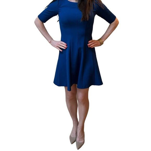 Cynthia Rowley Blue A-Line Elbow Sleeve Dress - Picture 3 of 16